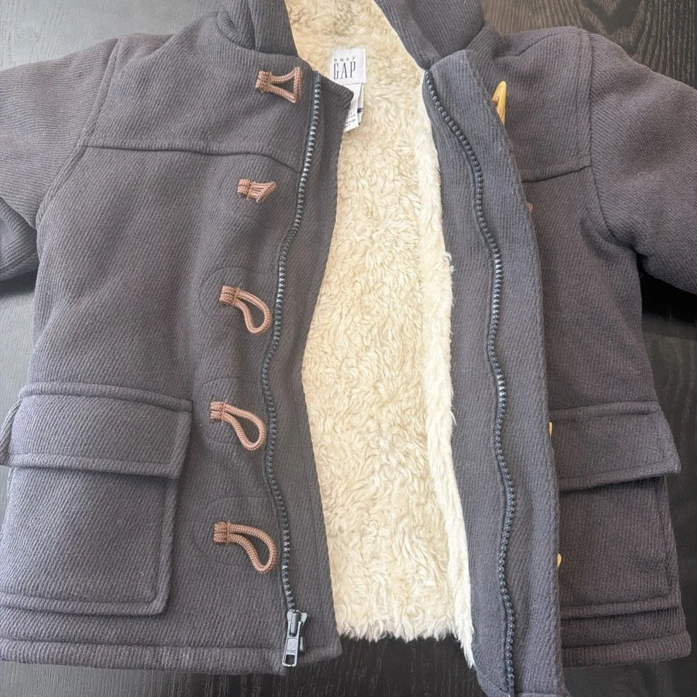 Baby Gap Boy's 3xl 3 Yrs. Wool Blend Peacoat With Fur Lining Navy Blue